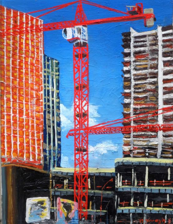 Painting titled "grue à Beaugrenelle" by Jean Luc Grappin, Original Artwork