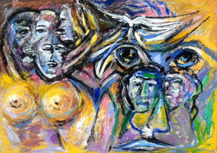 Картина под названием "un cœur deux seins…" - Jean Luc Grappin, Подлинное произведение искусства