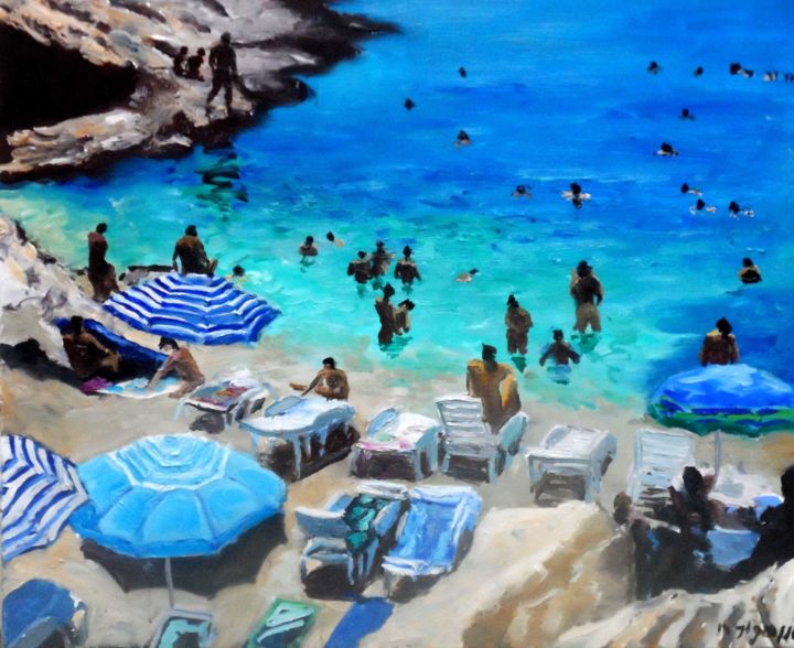 Painting titled "plage-pula.jpg" by Jean Luc Grappin, Original Artwork