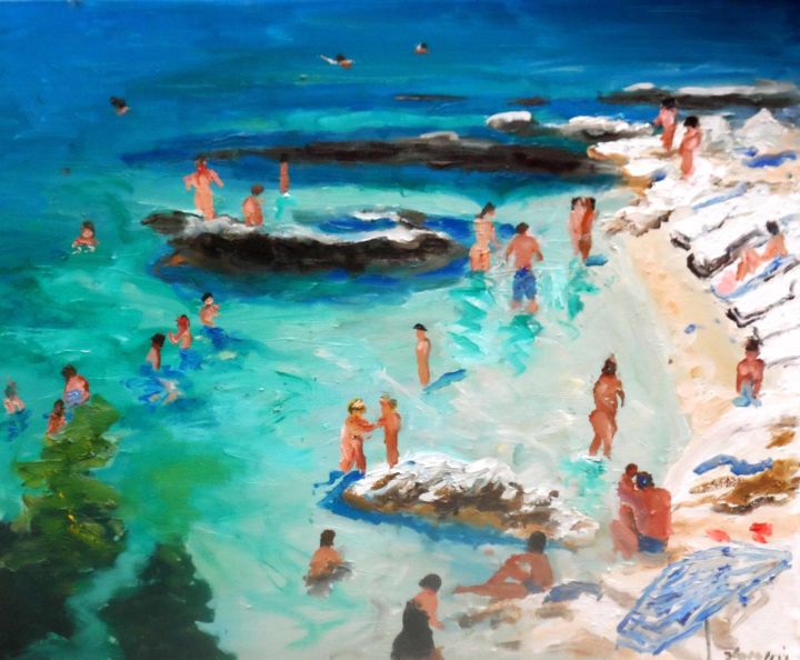 Painting titled "plage-pula-2.jpg" by Jean Luc Grappin, Original Artwork