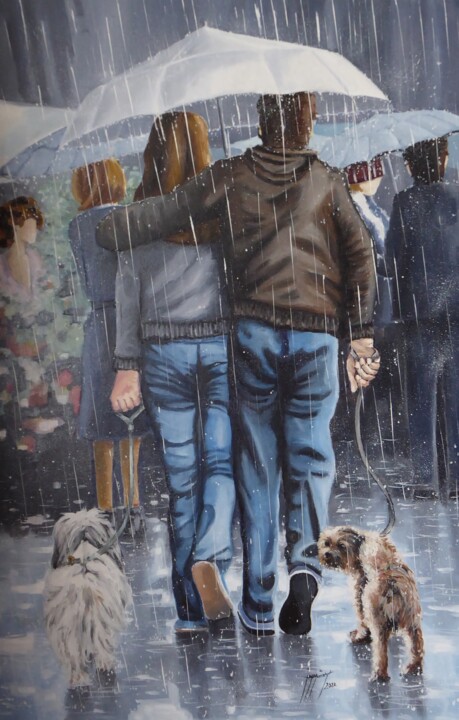 Painting titled "Temps de chiens" by Jean-Marc Moisy, Original Artwork, Oil Mounted on Wood Stretcher frame