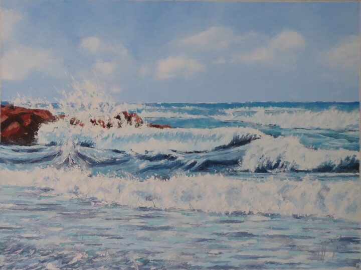 Peinture intitulée "Mer en forte houle…" par Jean-Marc Moisy, Œuvre d'art originale, Huile
