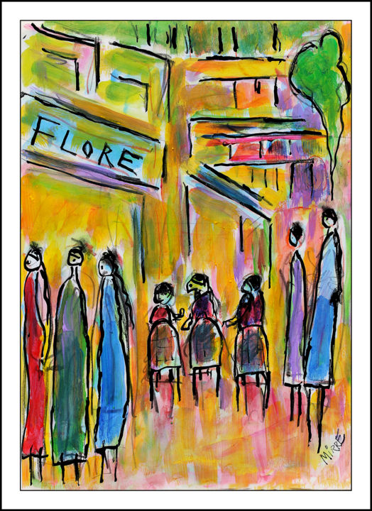 Painting titled "Café FLORE,PARIS" by Jean Mirre, Original Artwork, Oil