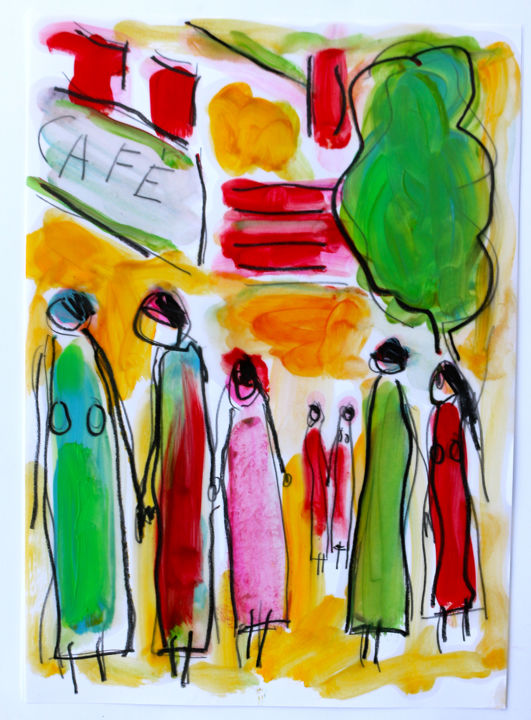 "CAFÉ  FAMILLE" başlıklı Tablo Jean Mirre tarafından, Orijinal sanat, Petrol