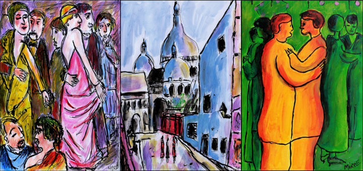 Malerei mit dem Titel "PARIS dancing" von Jean Mirre, Original-Kunstwerk, Acryl