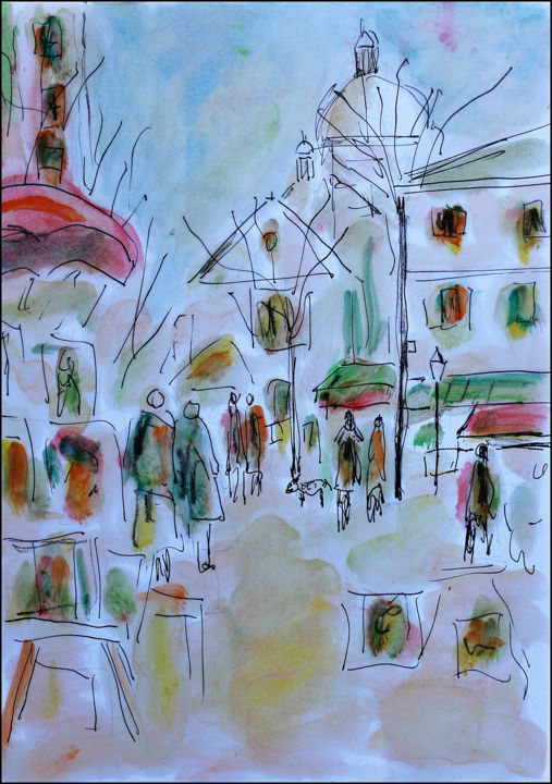 Painting titled "PARIS,PLACE DU TERT…" by Jean Mirre, Original Artwork, Ink