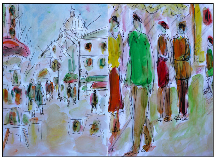 Pittura intitolato "Walk on by in Montm…" da Jean Mirre, Opera d'arte originale, Olio