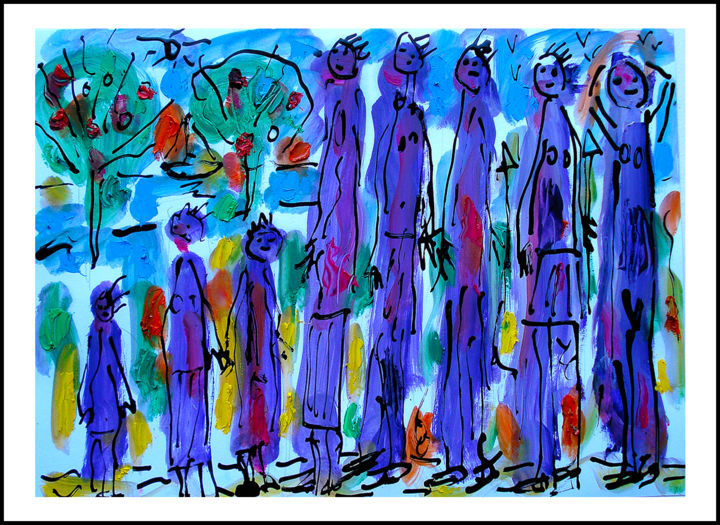 Painting titled "ALL TOGETHER NOW" by Jean Mirre, Original Artwork, Oil