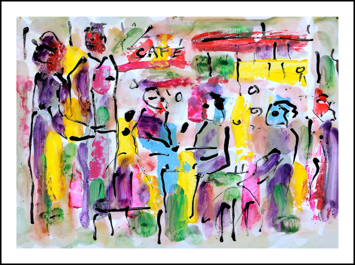 "AU CAFÉ" başlıklı Tablo Jean Mirre tarafından, Orijinal sanat, Petrol