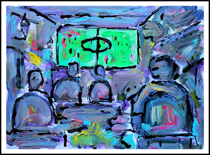 Painting titled "LE MATCH AU CAFÉ" by Jean Mirre, Original Artwork, Oil