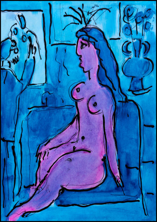 Peinture intitulée "L'ATELIER BLEU 1" par Jean Mirre, Œuvre d'art originale, Huile