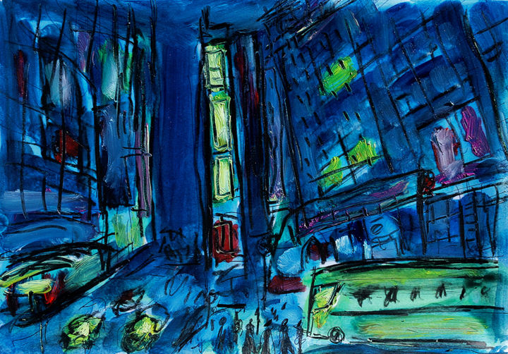 Peinture intitulée "CITY LIGHTS" par Jean Mirre, Œuvre d'art originale, Huile
