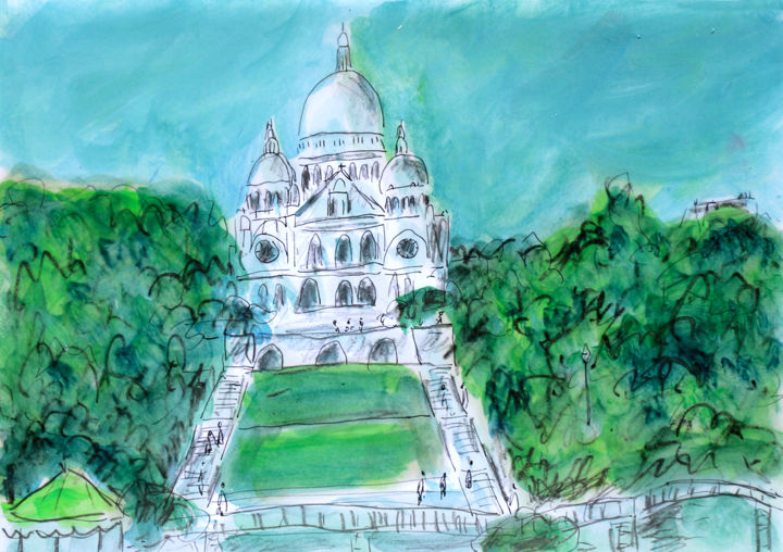 Painting titled "Sacré-Cœur de Montm…" by Jean Mirre, Original Artwork, Oil