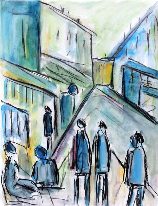 Pintura intitulada "LES GENS DANS LA RUE" por Jean Mirre, Obras de arte originais, Óleo