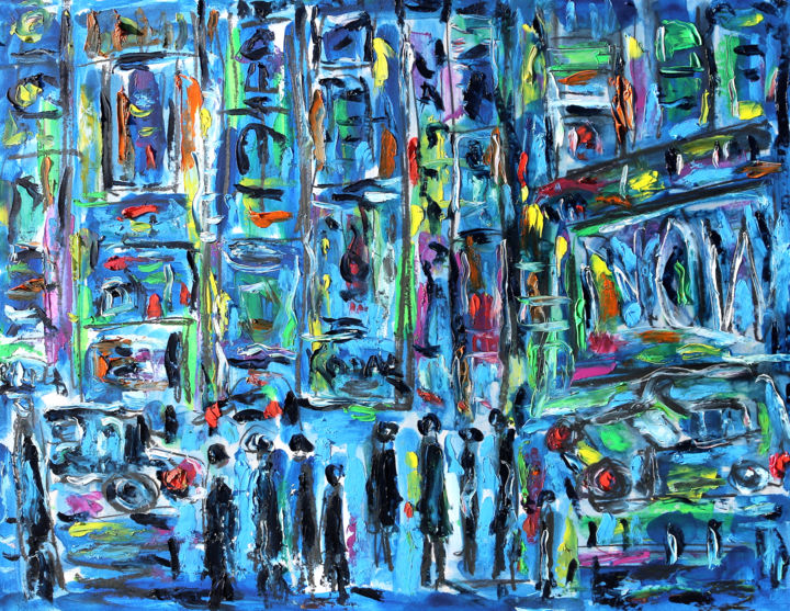 Painting titled "CITY BUZZ   SOLD" by Jean Mirre, Original Artwork, Oil