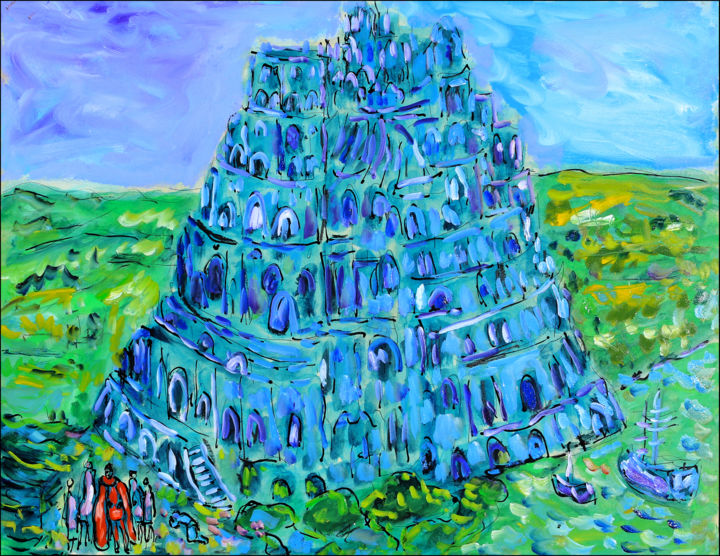 Painting titled "BABEL   (d'après La…" by Jean Mirre, Original Artwork, Oil