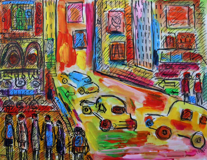 Painting titled "SIMPLE NYC" by Jean Mirre, Original Artwork, Oil