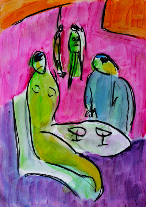Pintura titulada "Café tapageur" por Jean Mirre, Obra de arte original, Tinta