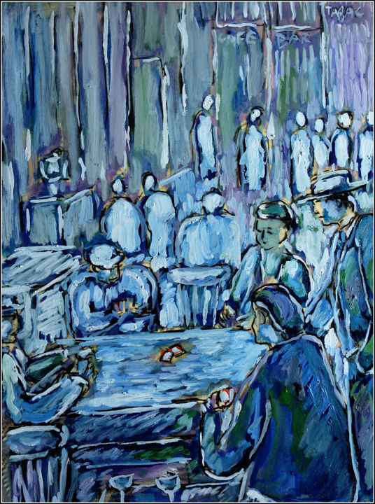 Painting titled "LA PARTIE DE CARTES1" by Jean Mirre, Original Artwork, Oil