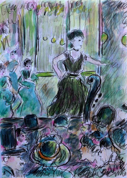 Painting titled "Café Concert (d'apr…" by Jean Mirre, Original Artwork, Oil