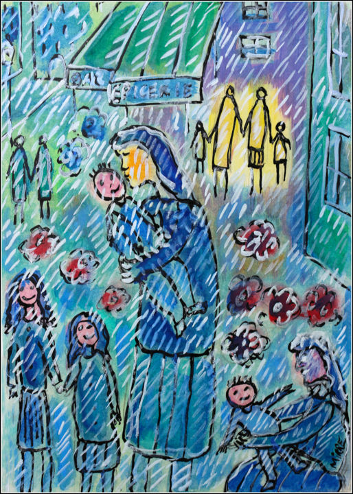 Pintura intitulada "Amour maternel" por Jean Mirre, Obras de arte originais, Óleo