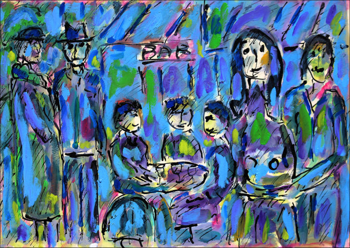 Painting titled "Le Bar Jo" by Jean Mirre, Original Artwork, Oil