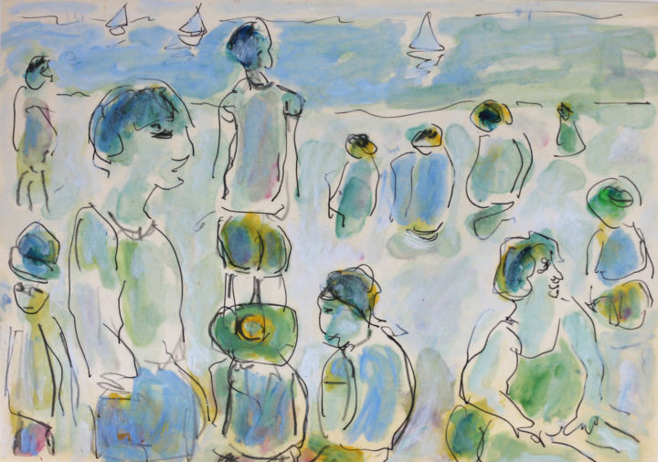 Картина под названием "SOME BEACH" - Jean Mirre, Подлинное произведение искусства, Масло