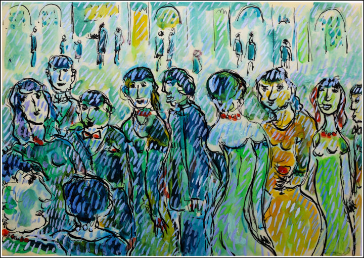 Painting titled "PARTY" by Jean Mirre, Original Artwork, Oil