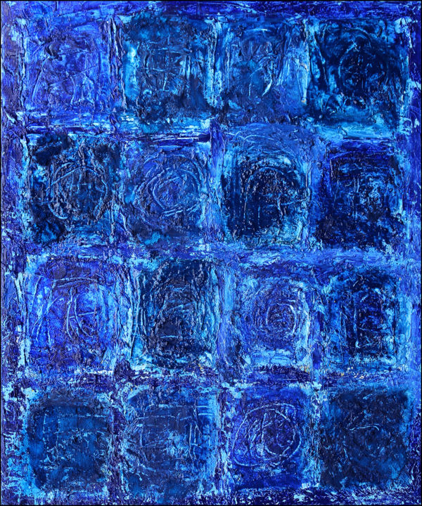 Painting titled "DIAMANTS BLEUS" by Jean Mirre, Original Artwork, Oil Mounted on Wood Stretcher frame