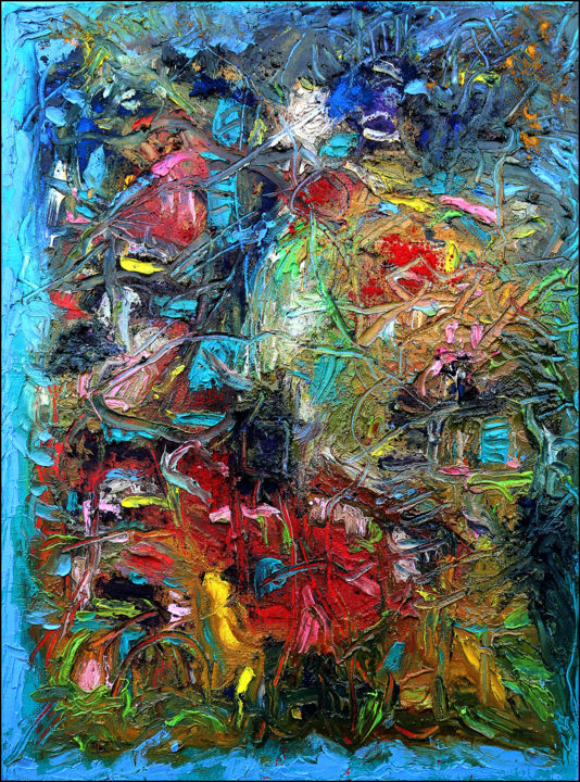 제목이 "AERIAL VIEW"인 미술작품 Jean Mirre로, 원작, 기름 나무 들것 프레임에 장착됨