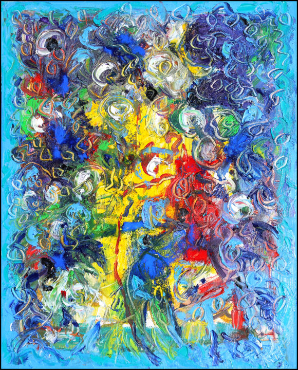 Painting titled "L'âme des fleurs" by Jean Mirre, Original Artwork, Oil Mounted on Wood Stretcher frame