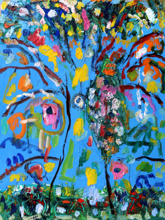 Painting titled "Arbol loco" by Jean Mirre, Original Artwork, Oil Mounted on Wood Stretcher frame