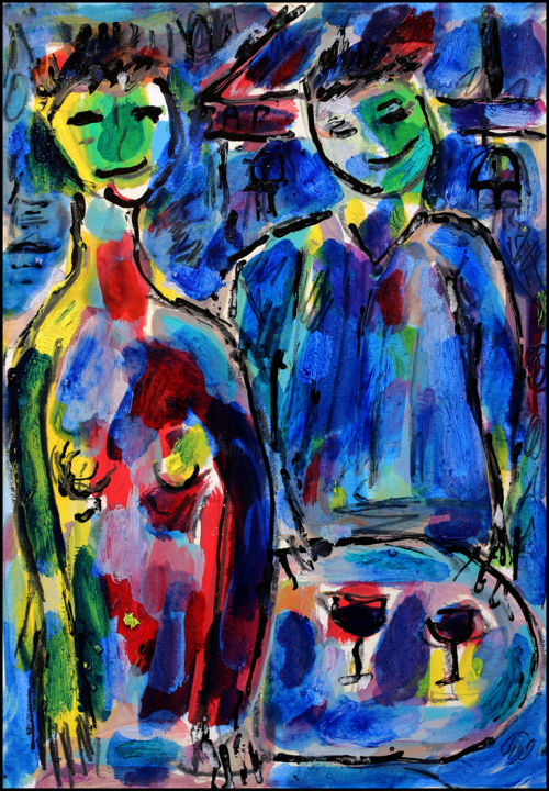 Painting titled "Amis, amis" by Jean Mirre, Original Artwork, Oil