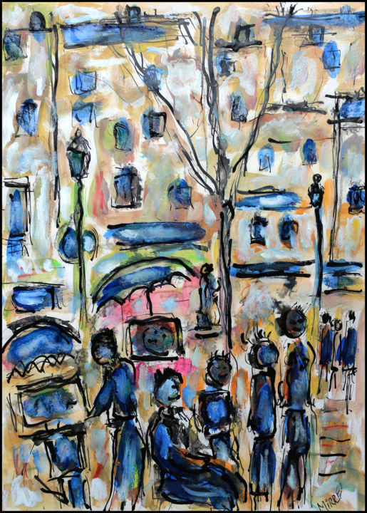 Painting titled "Scène de rue" by Jean Mirre, Original Artwork, Oil