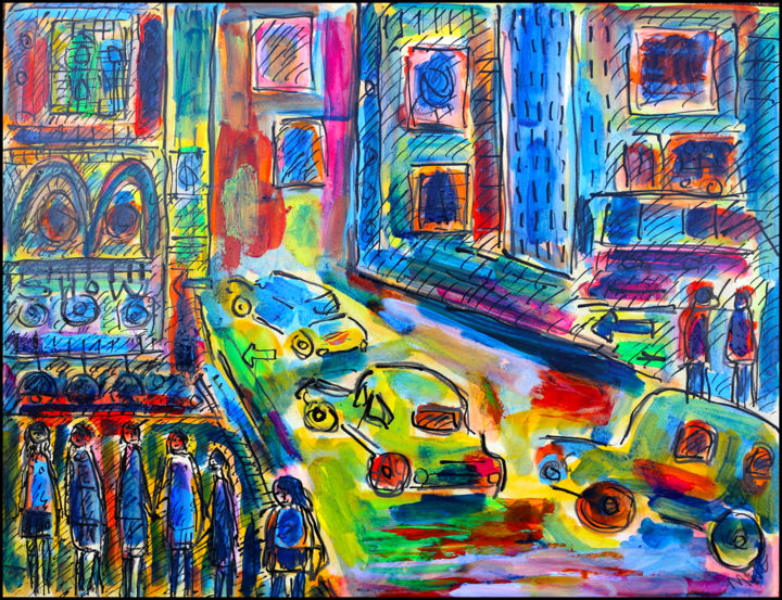 Malerei mit dem Titel "CARS IN MANHATTAN" von Jean Mirre, Original-Kunstwerk, Öl