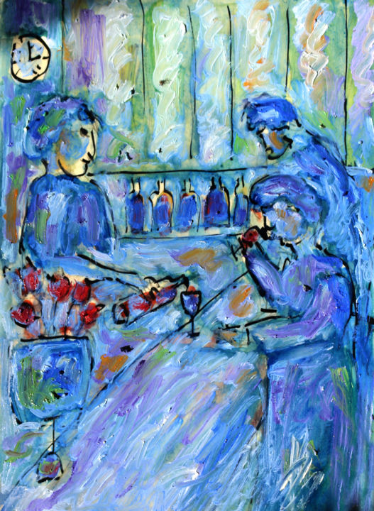 Painting titled "Apéro" by Jean Mirre, Original Artwork, Oil