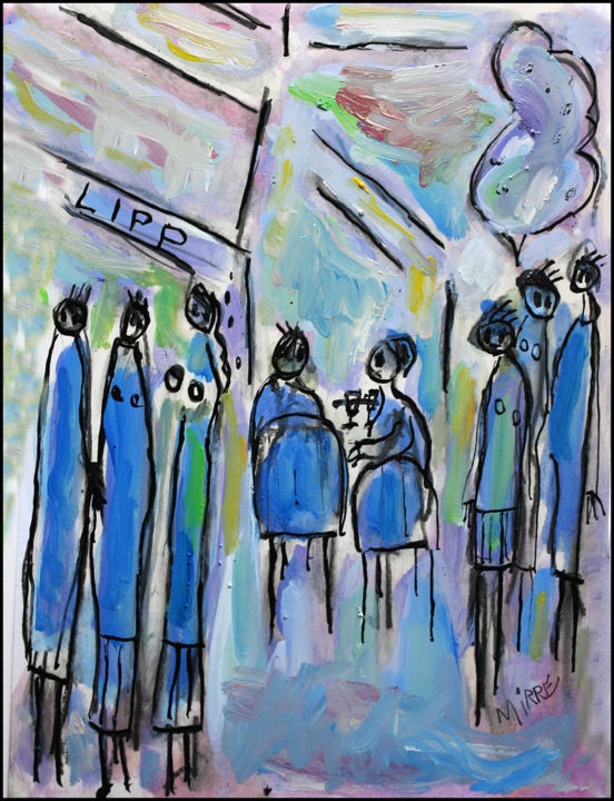 Malerei mit dem Titel "Chez LIPP" von Jean Mirre, Original-Kunstwerk, Öl