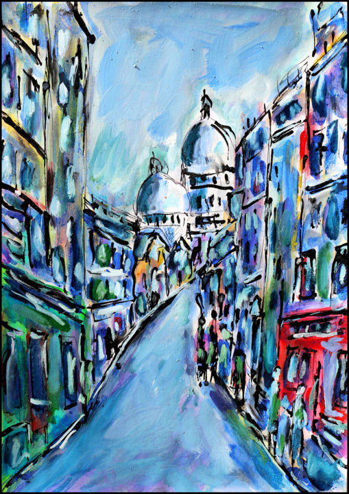 Schilderij getiteld "Montmartre mélancol…" door Jean Mirre, Origineel Kunstwerk, Olie