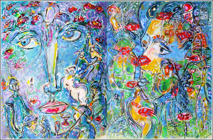 Peinture intitulée "Diptyque Garden Face" par Jean Mirre, Œuvre d'art originale, Huile