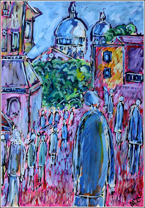 Painting titled "Les passants à Mont…" by Jean Mirre, Original Artwork, Oil