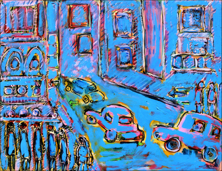 Malarstwo zatytułowany „PINK CITY” autorstwa Jean Mirre, Oryginalna praca, Olej