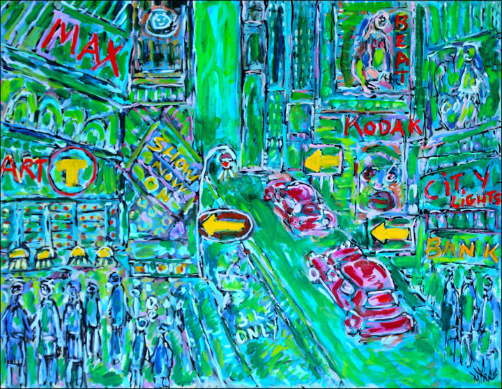 Peinture intitulée "CITY LIGHTS1" par Jean Mirre, Œuvre d'art originale, Huile