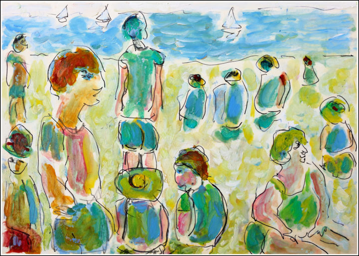 Pittura intitolato "Beach2" da Jean Mirre, Opera d'arte originale, Olio