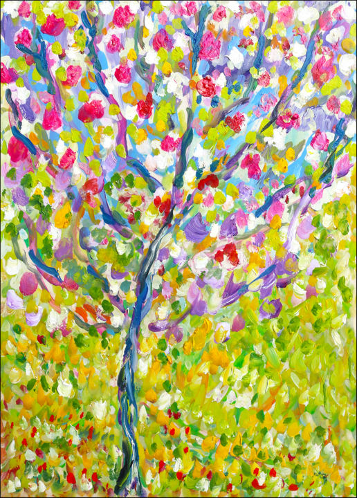 Painting titled "Peach tree" by Jean Mirre, Original Artwork, Oil