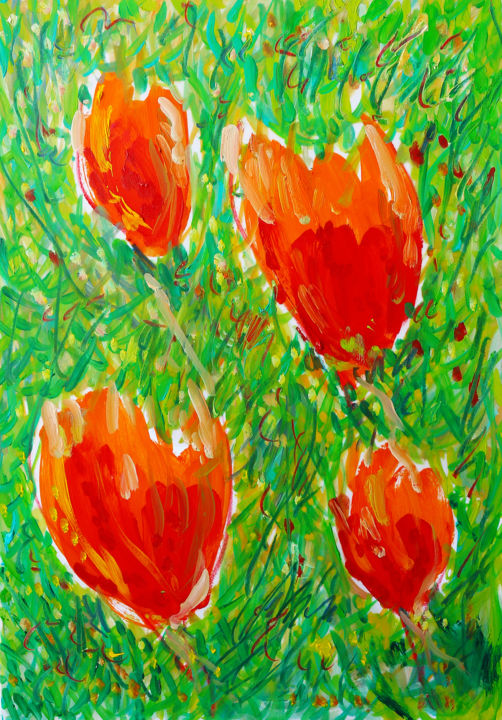 Painting titled "TULIPES" by Jean Mirre, Original Artwork, Oil