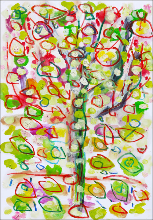 Schilderij getiteld "GMO Tree" door Jean Mirre, Origineel Kunstwerk, Olie