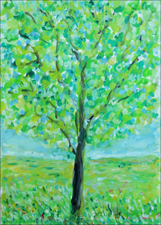 Pintura intitulada "A tree and no wall" por Jean Mirre, Obras de arte originais, Óleo