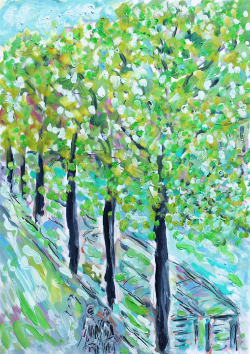 Peinture intitulée "Summer trees" par Jean Mirre, Œuvre d'art originale, Huile