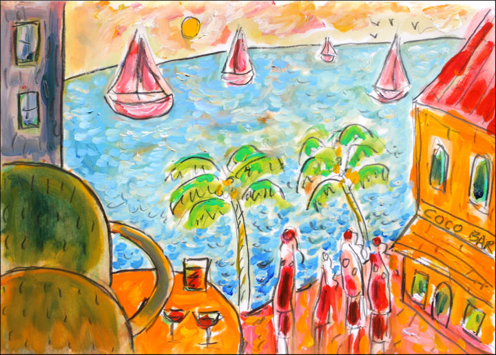 Painting titled "Coco Bar" by Jean Mirre, Original Artwork, Oil