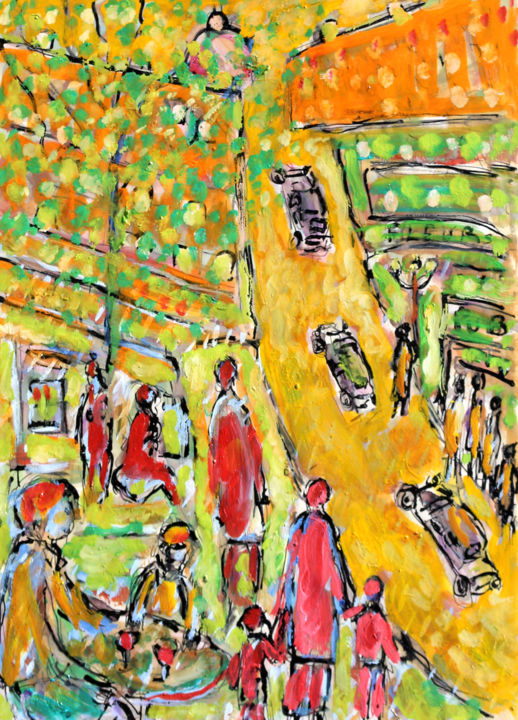 Pintura titulada "Rue Jaune" por Jean Mirre, Obra de arte original, Oleo